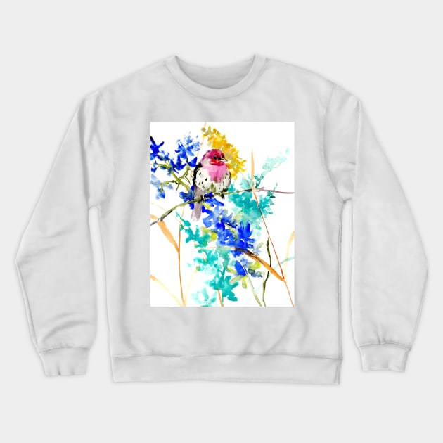 House Finch And Wild flowers Crewneck Sweatshirt by surenart